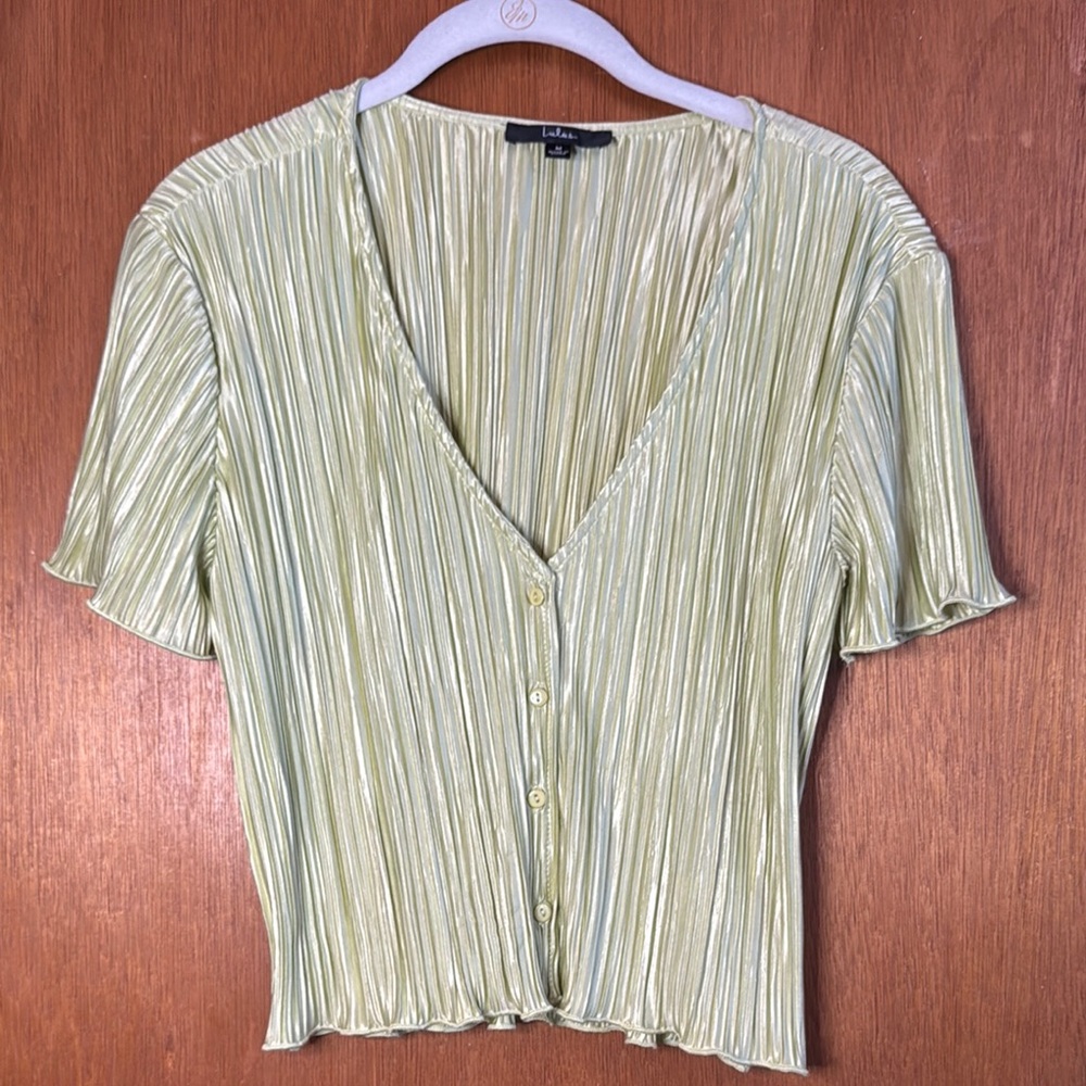 Lulu's Lime Green Pleated Button-Down Top